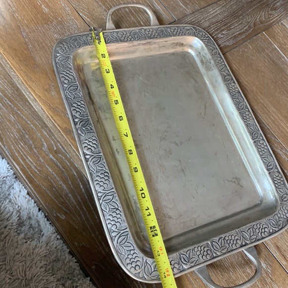 Pottery Barn silver 2 pc LOT SET grape/leaf serving tray and ice bucket GUC - Picture 8 of 15